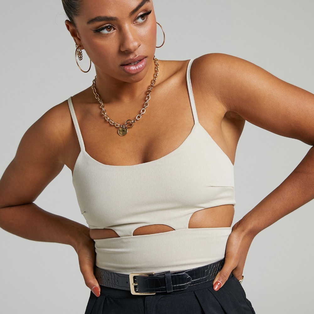 NWT Showpo Zoie Cut-Out Crop Top in Stone